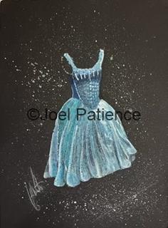 Painting of a blue dress against a black background