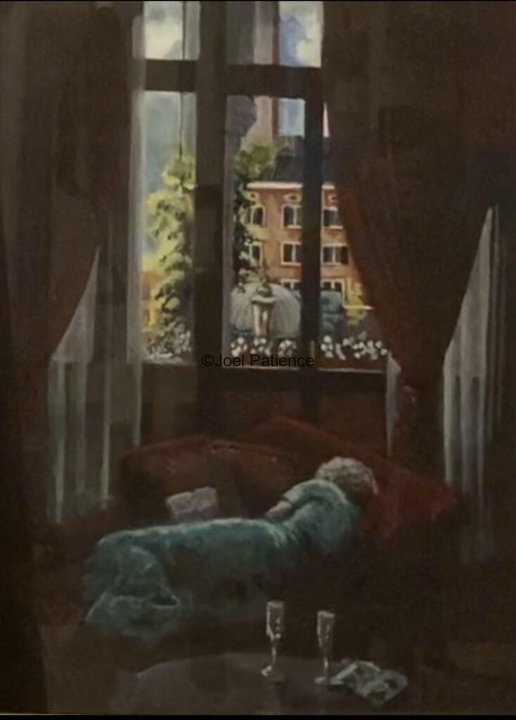 Watercolor painting depicting a view from inside the Antico Doge Hotel