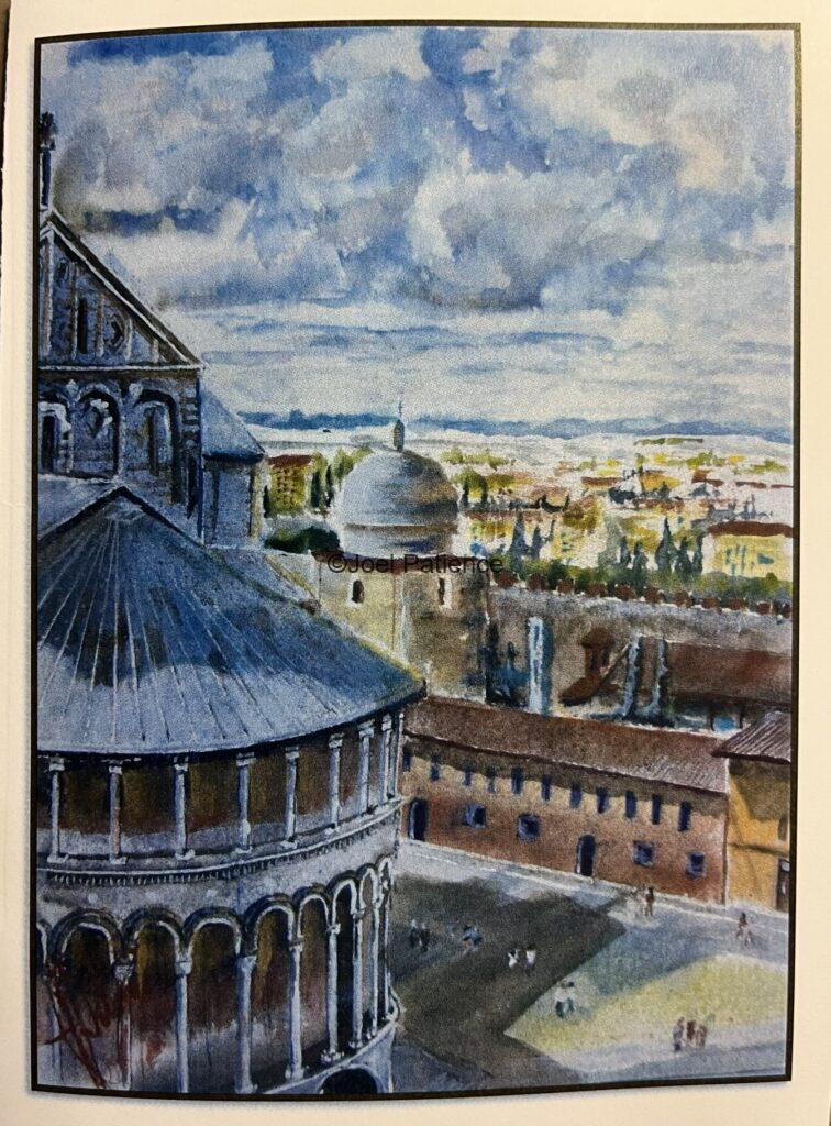 Watercolor painting from the top of the tower of Pisa