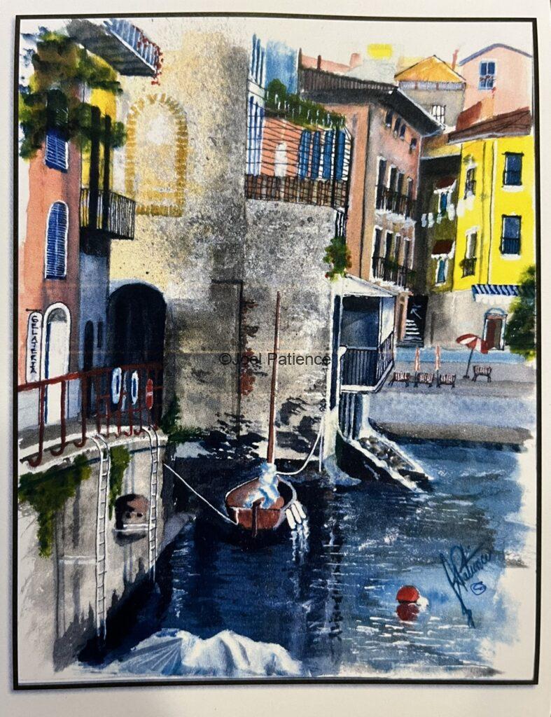 Watercolor painting of Varenna, on the eastern shore of Lake Como, Italy